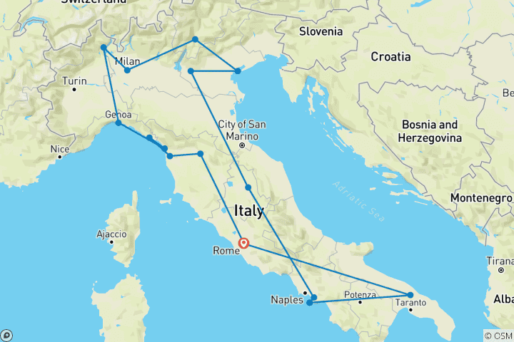 Kaart van Grote Italiaanse ervaring (17 dagen)