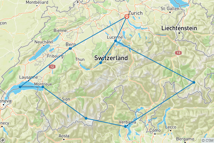 Map of Best of Switzerland (9 Days)