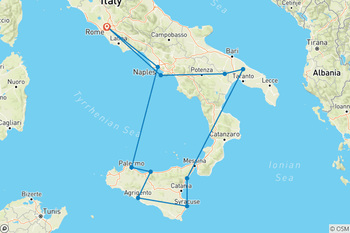 Kaart van Hoogtepunten van Zuid-Italië & Sicilië