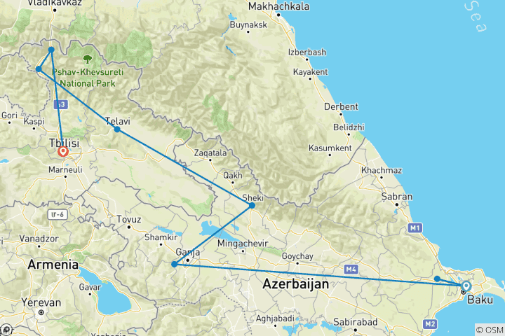 Map of Highlights of Azerbaijan & Georgia