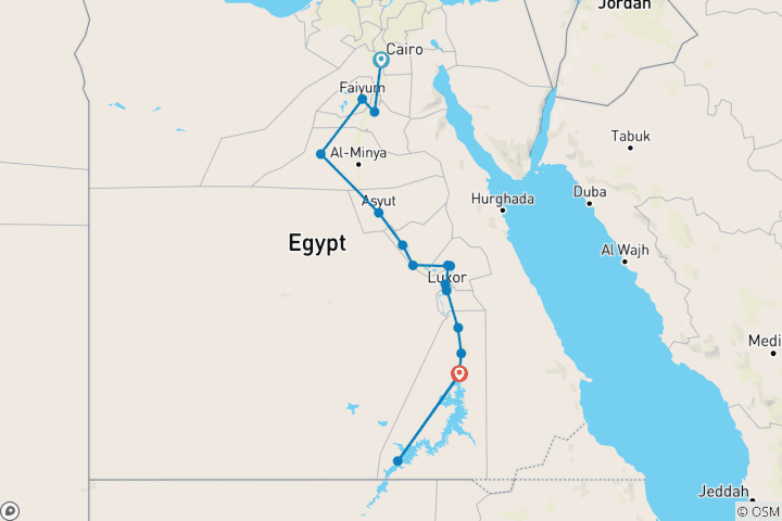Carte du circuit Longue croisière sur le Nil