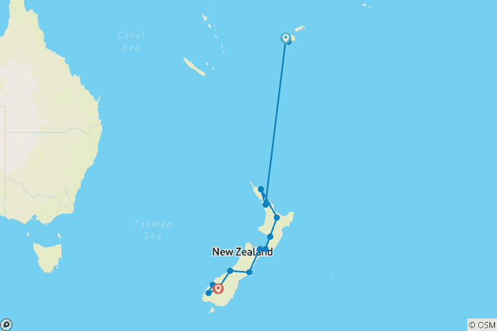 Karte von Das Beste von Neuseeland inkl. Fidschi