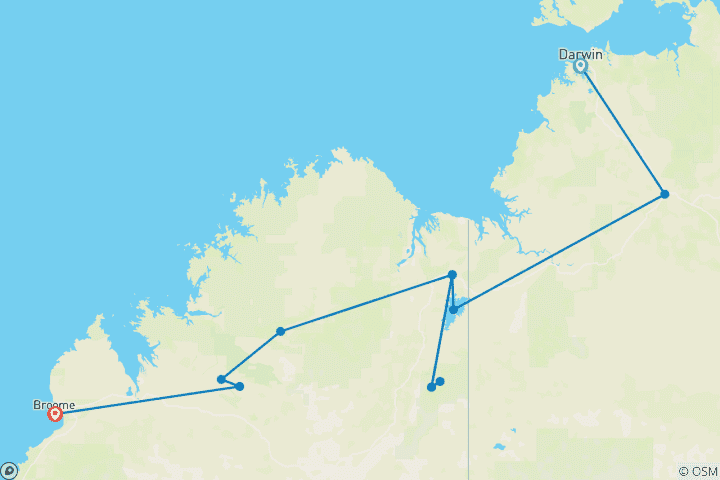 Map of Darwin to Broome Outback