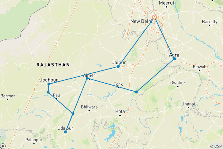 Carte du circuit Taj Mahal et faune sauvage avec séjour royal dans des châteaux