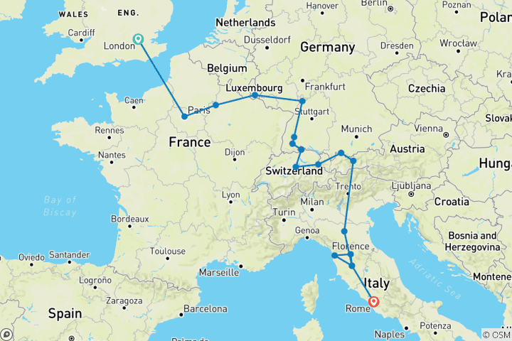 Carte du circuit Le meilleur de l'Europe occidentale