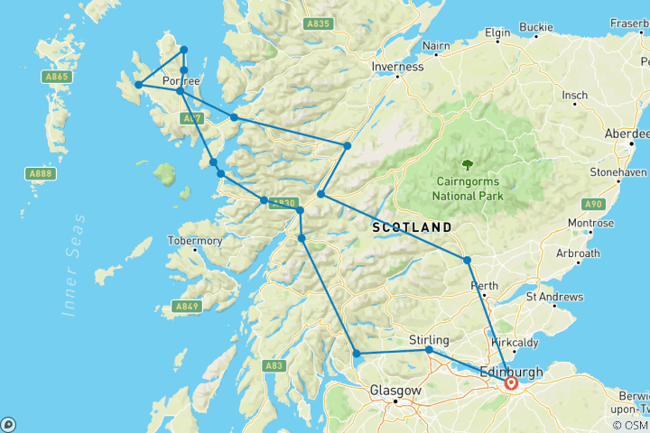 Carte du circuit L'île de Skye et les Highlands