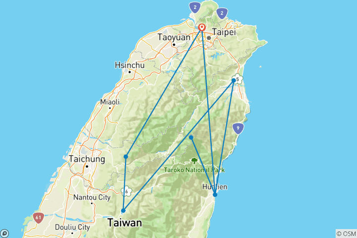 Carte du circuit Explorer Taïwan (8 destinations)