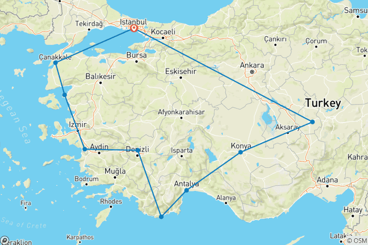 Karte von Authentische Türkei (11 Destinationen)