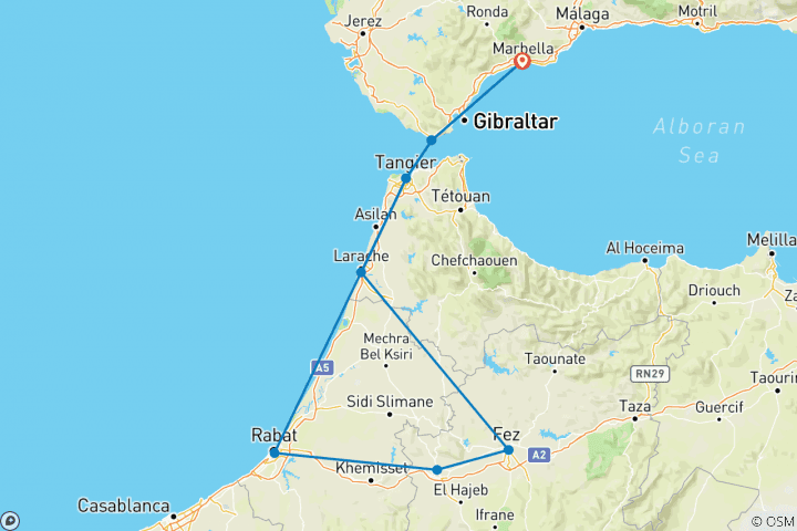 Carte du circuit Circuit de 13 jours en Andalousie et au Maroc au départ de Madrid