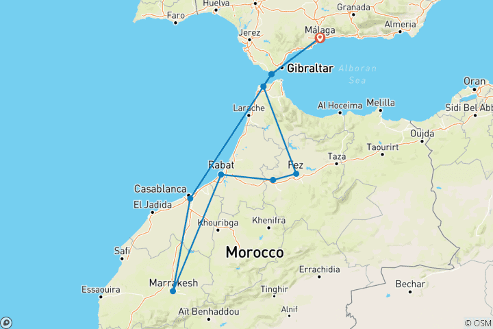 Mapa de Ruta de 5 días por Marruecos, Ciudades Imperiales Exprés