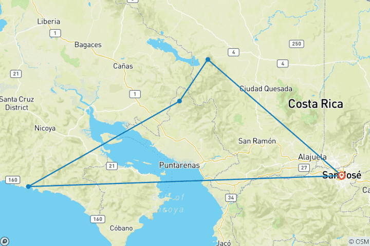 Carte du circuit Eco- aventure au Costa Rica