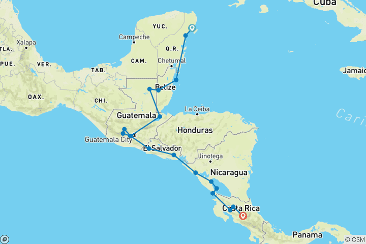 Map of Epic Mexico to Costa Rica