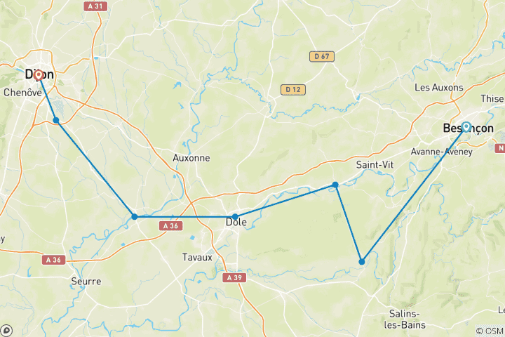 Karte von Burgund und das Doubs-Tal Wein Abenteuer Hafen-zu-Hafen-Kreuzfahrt