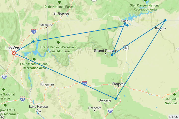 Carte du circuit Une expérience inédite à Sedona, Monument Valley et Antelope Canyon - 3D/2N (au départ de Las Vegas)