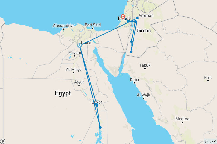 Kaart van Egypte, Jordanië, Israël & de Palestijnse Gebieden (van Cairo naar Tel Aviv)