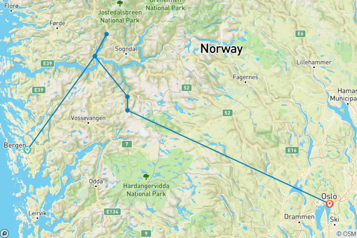 Carte du circuit Magie des Fjords - 7 jours