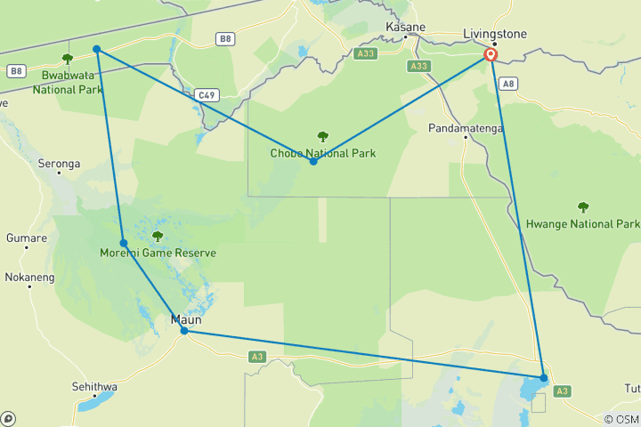 Mapa de Lo más destacado de Botsuana (7 destinations)