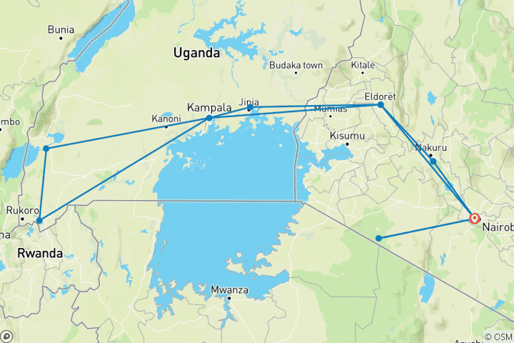 Map of 18-day Gorillas to the Mara (Accommodated)