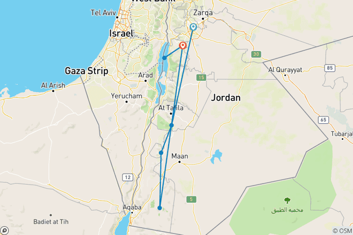 Map of Hiking in Jordan: Petra and Wadi Rum