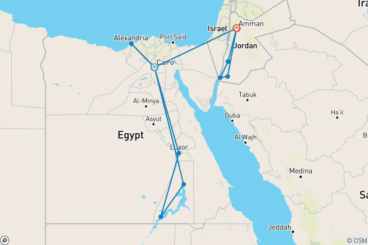 Kaart van Verken Egypte & Jordanië (12 bestemmingen)