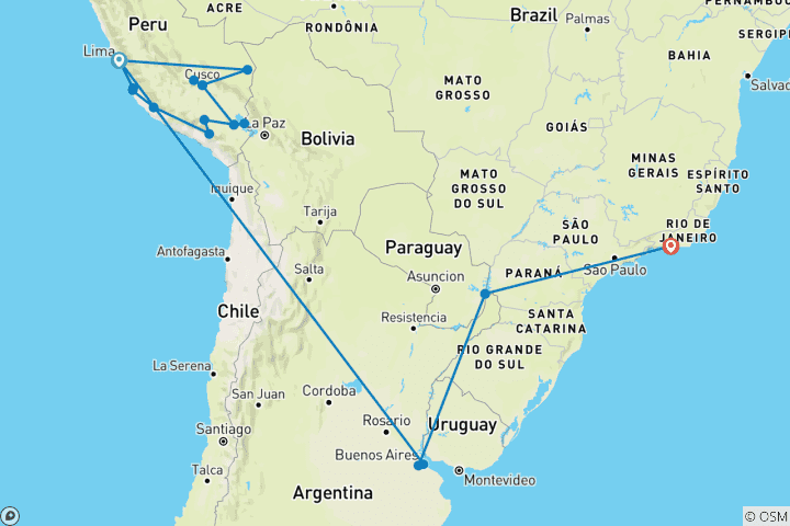 Mapa de Lo último en Perú, Argentina y Brasil (including Cataratas de Iguazú)