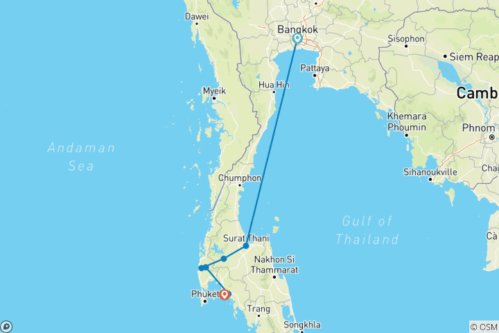 Carte du circuit Cyclisme dans le sud de la Thaïlande