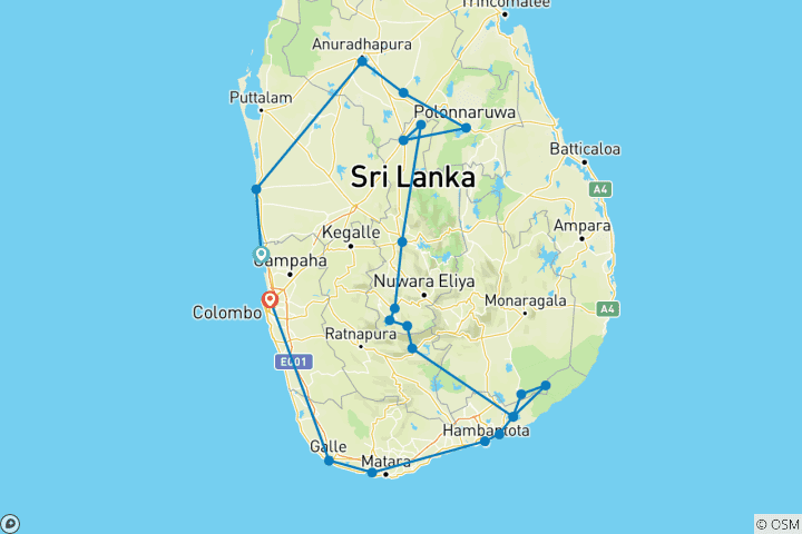 Carte du circuit Cycle Sri Lanka