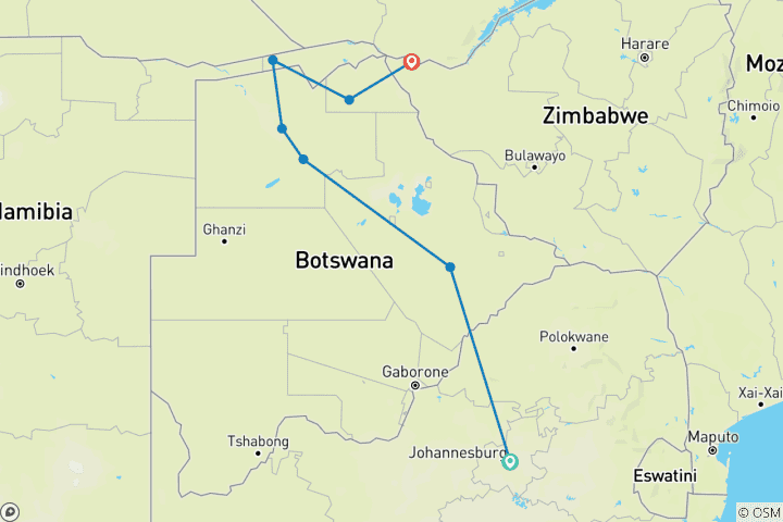 Mapa de Botsuana Esencial (incluido el Parque de Caza de Caprivi)