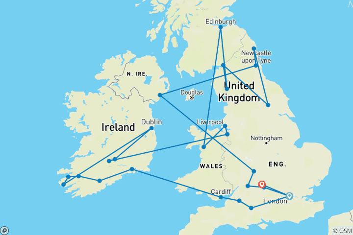 Carte du circuit Merveilles de la Grande-Bretagne et de l'Irlande (nuits à Londres)