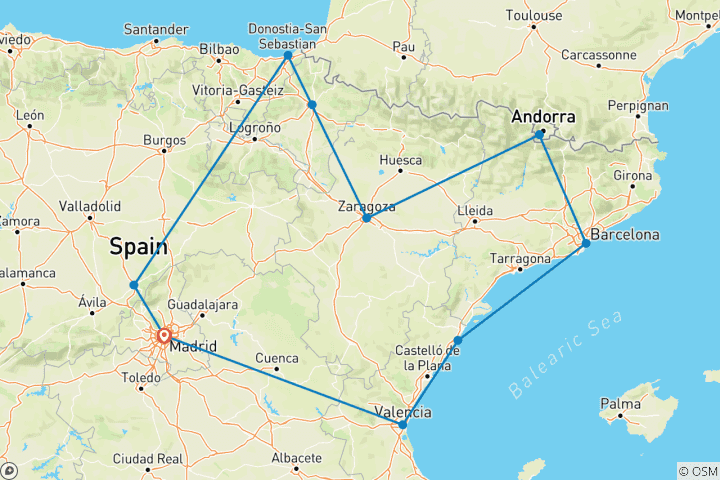 Carte du circuit Saveurs d'Espagne