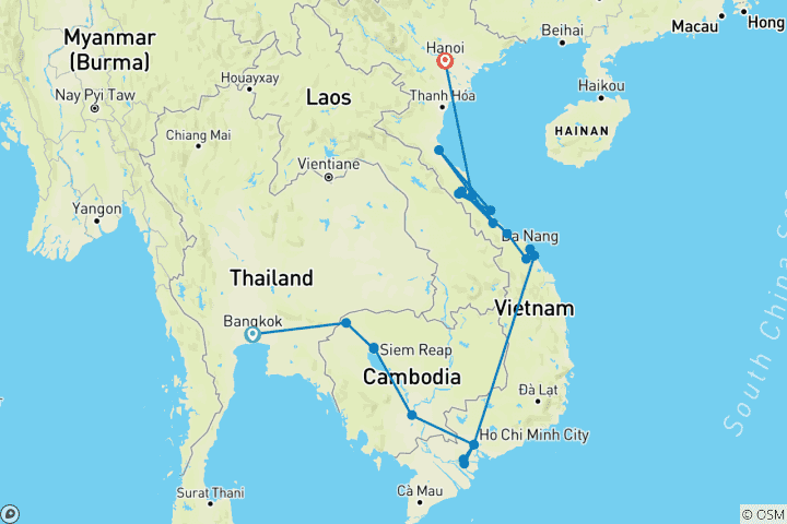 Kaart van Cambodja naar Vietnam