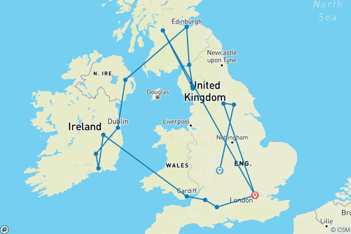 Map of Britain and Ireland Highlights (No London Overnights)
