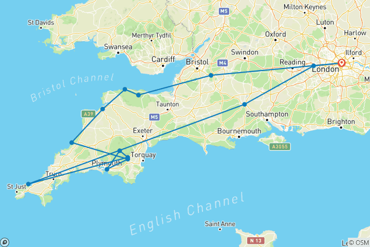 Kaart van Het beste van Devon en Cornwall (geen overnachtingen in Londen)