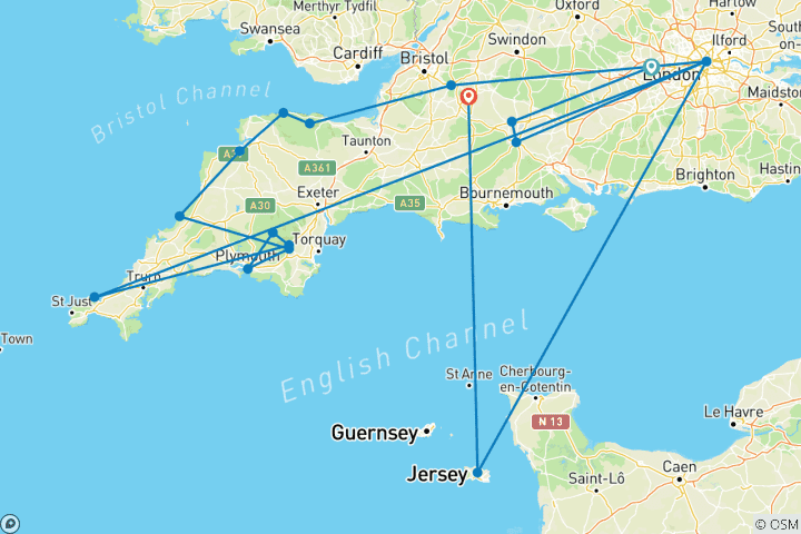 Map of Best of Devon and Cornwall (No London Overnights)