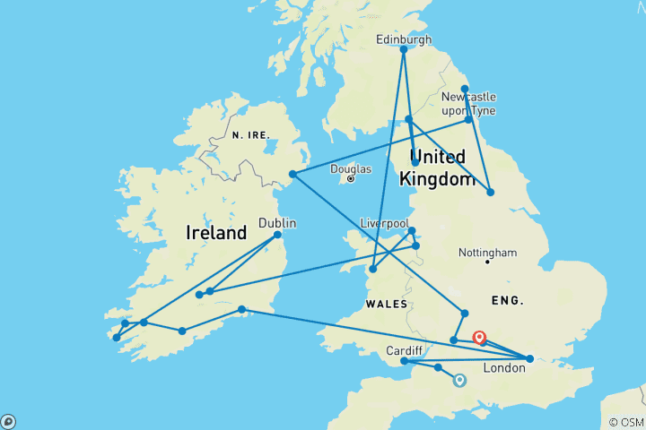 Map of Wonders of Britain and Ireland (No London Overnights)