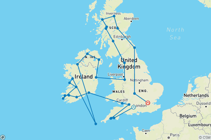 Map of Britain and Ireland Grandeur (No London Overnights)