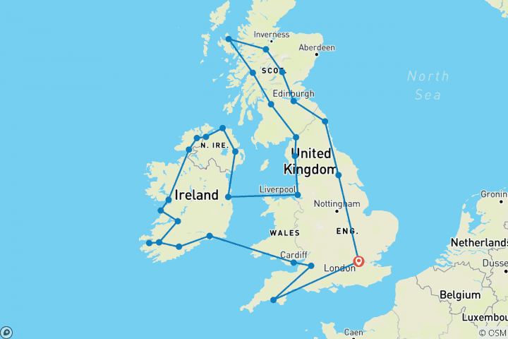 Karte von Rundreise Großbritannien und Irland (20 Tage)