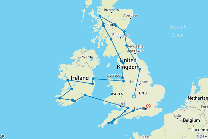 Karte von Großbritannien und Irland Panorama Keine Londoner Übernachtungen
