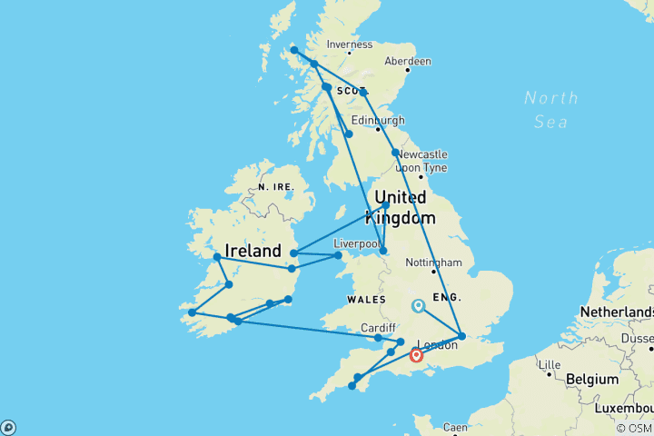 Map of Britain and Ireland Panorama (No London Overnights)