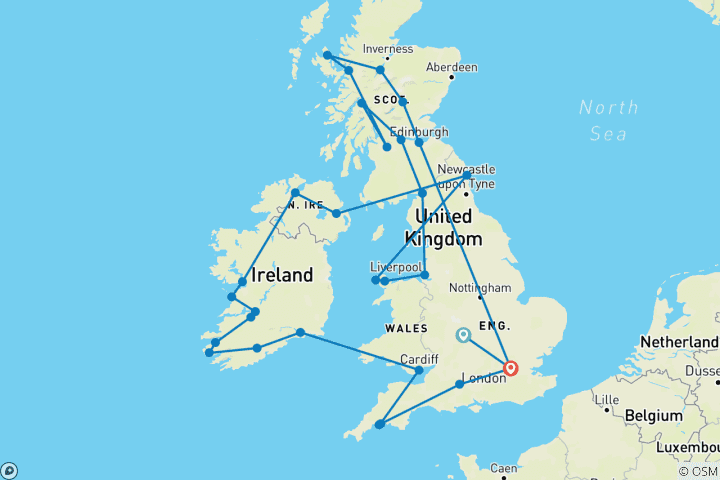 Karte von Großbritannien und Irland Grandeur Reverse (Keine Londoner Übernachtungen)