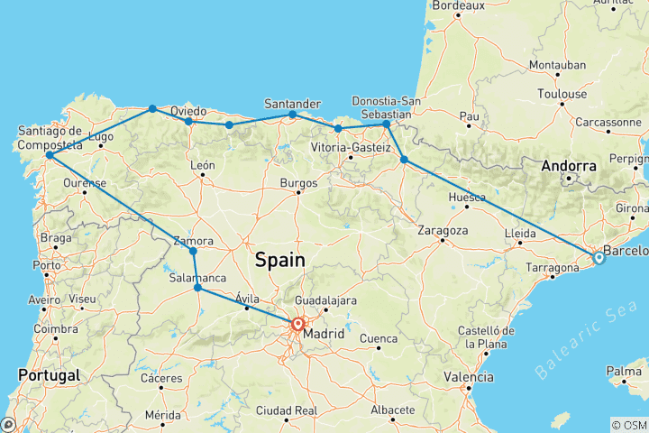 Carte du circuit Nord de l'Espagne - 11 jours