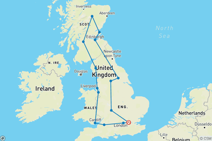 Kaart van Cultureel erfgoed van Engeland & Schotland – 2024 & 2025 – 8 dagen (15 bestemmingen)