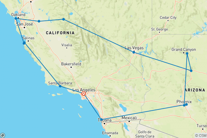 Mapa de California y el Dorado Oeste - 14 días