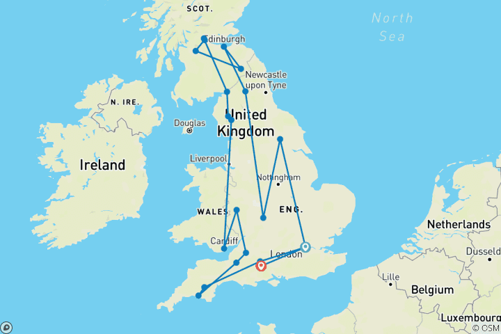 Map of Best of Britain (Classic, Summer, 9 Days) (from London to Salisbury)