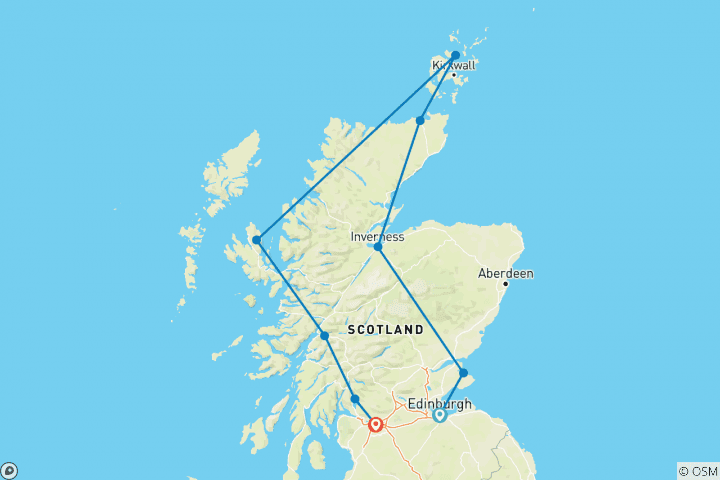Carte du circuit Les routes de campagne d'Écosse - classique, 9 jours