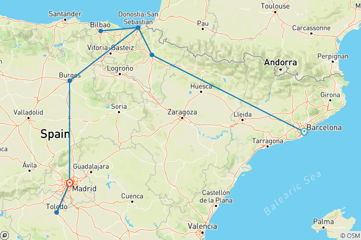 Map of Easy Pace Spain (Classic, 10 Days)