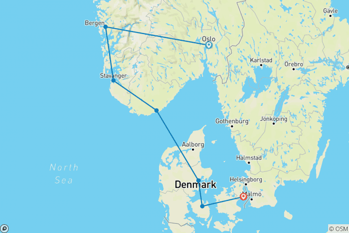 Kaart van Scandinavische landwegen (Klassiek, 12 dagen)