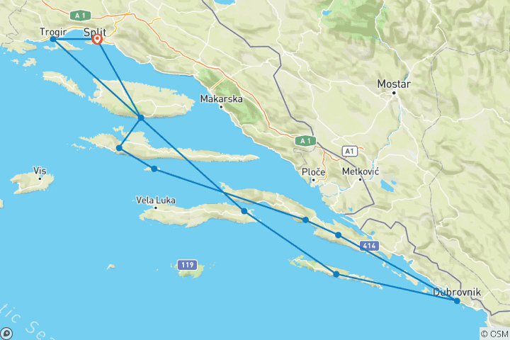 Map of Dalmatian Elegance (Classic, 9 Days)