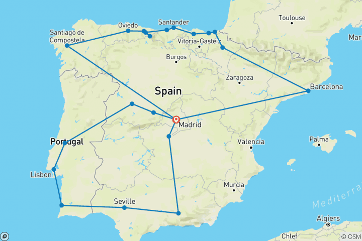 Map of Grand Spain & Portugal (Classic, End Madrid, 18 Days)