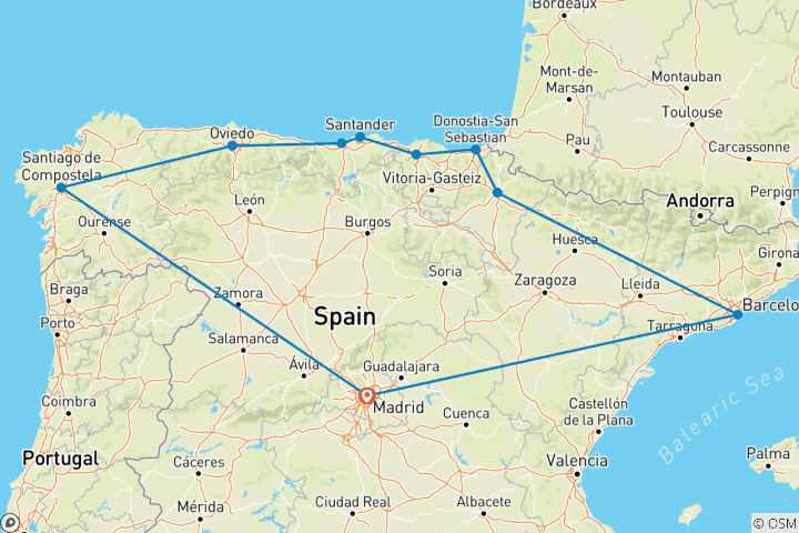 Map of Northern Spain (Classic, End Madrid, 11 Days)